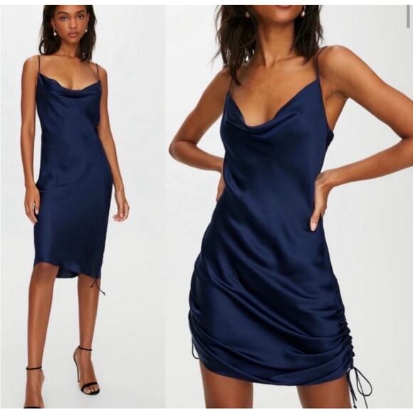 Artizia Wilfred Only Ruched Slip Dress Cupro
Cowl Neckline Satin Midi Blue L - Picture 1 of 12